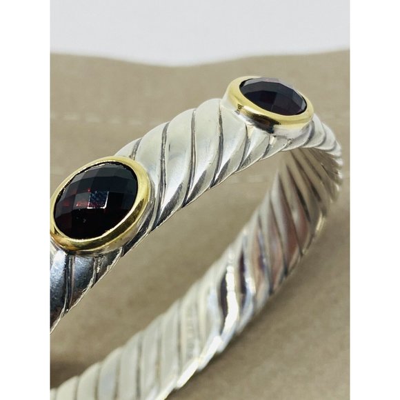 David Yurman SSilver 18K Gold 12MM Albion Oval Garnet  Rennaisance Bracelet 6.25 - Picture 4 of 6